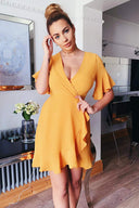 Yellow Frill Detail Wrap Dress