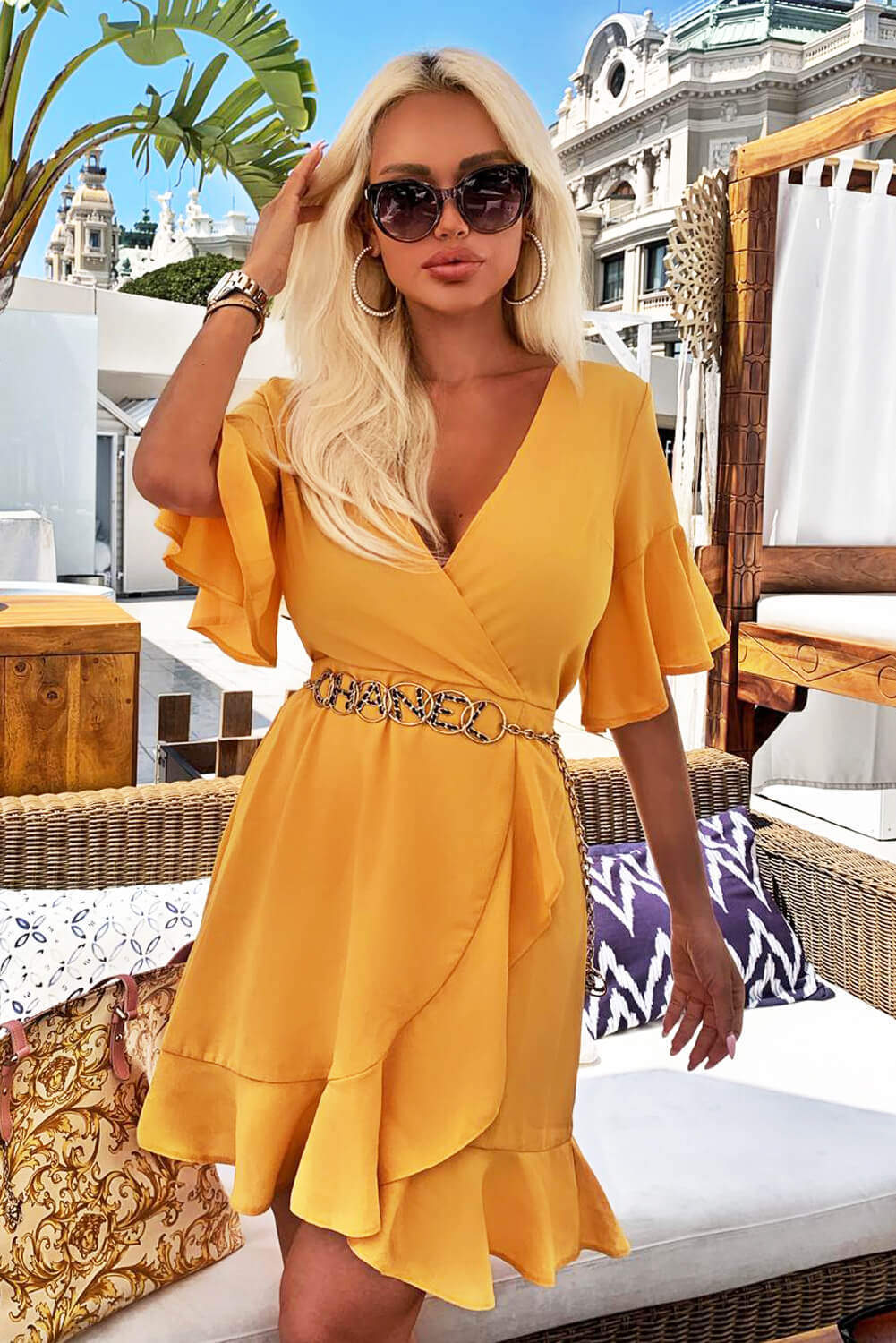 Yellow Frill Detail Wrap Dress – AX Paris