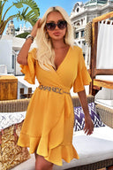 Yellow Frill Detail Wrap Dress