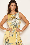 Yellow Frilled Floral Midi Dress with Side Slip