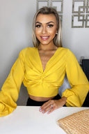 Yellow Front Knot Crop Top