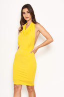 Yellow Halterneck Cowl Dress