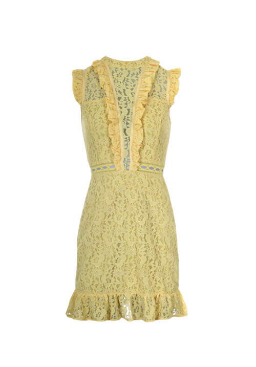 Yellow Lace Frill Detail Dress