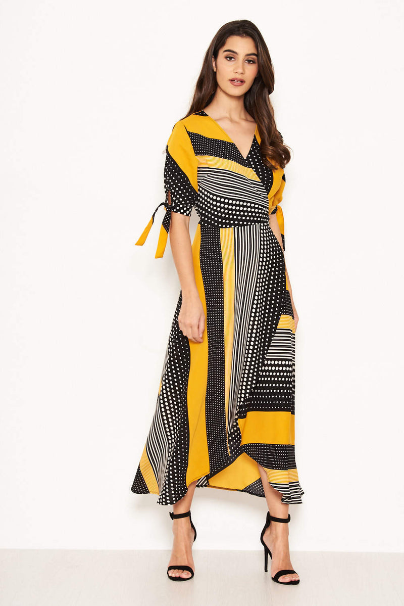 Yellow Multi Print Wrap Maxi Dress