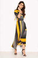 Yellow Multi Print Wrap Maxi Dress