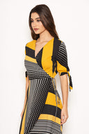 Yellow Multi Print Wrap Maxi Dress