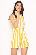 Yellow Striped Knot Front Playsuit