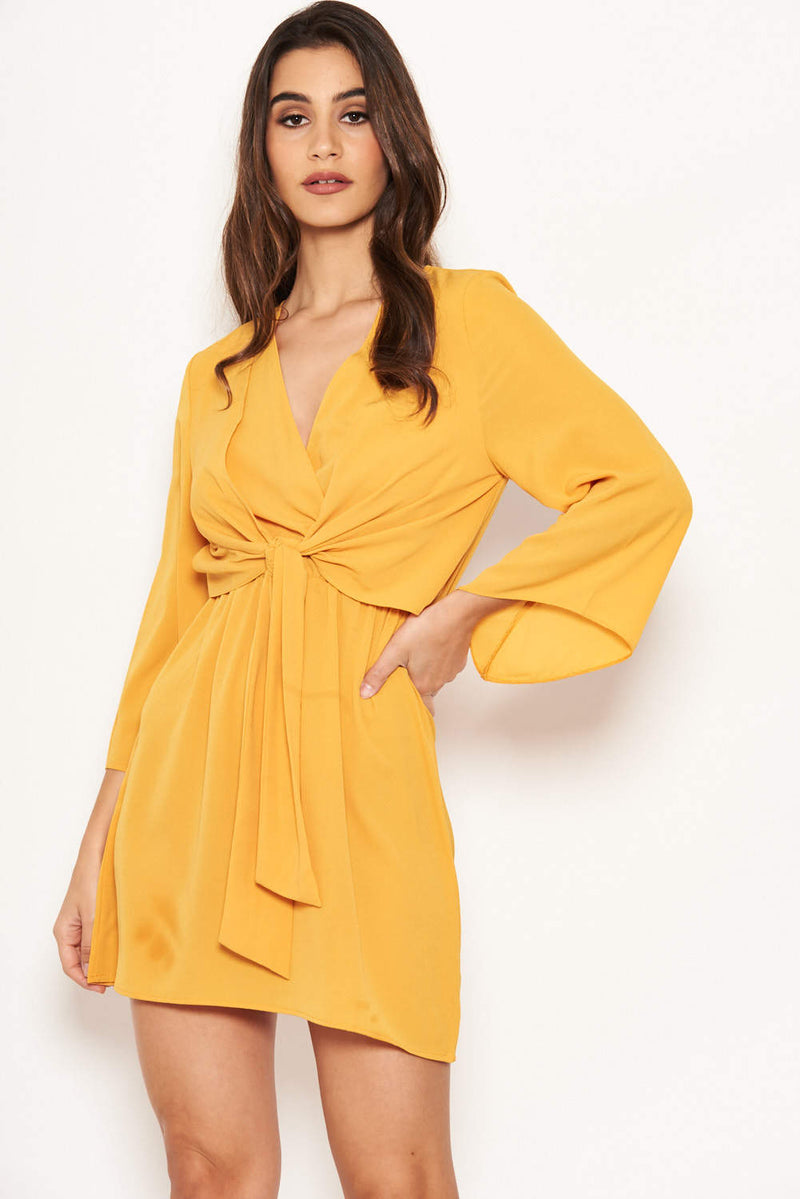 Yellow Tie Front Day Dress