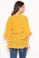 Yellow Wrap Frill Top