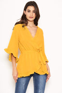 Yellow Wrap Frill Top