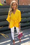 Yellow Wrap Frill Top
