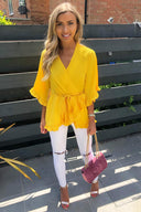 Yellow Wrap Frill Top