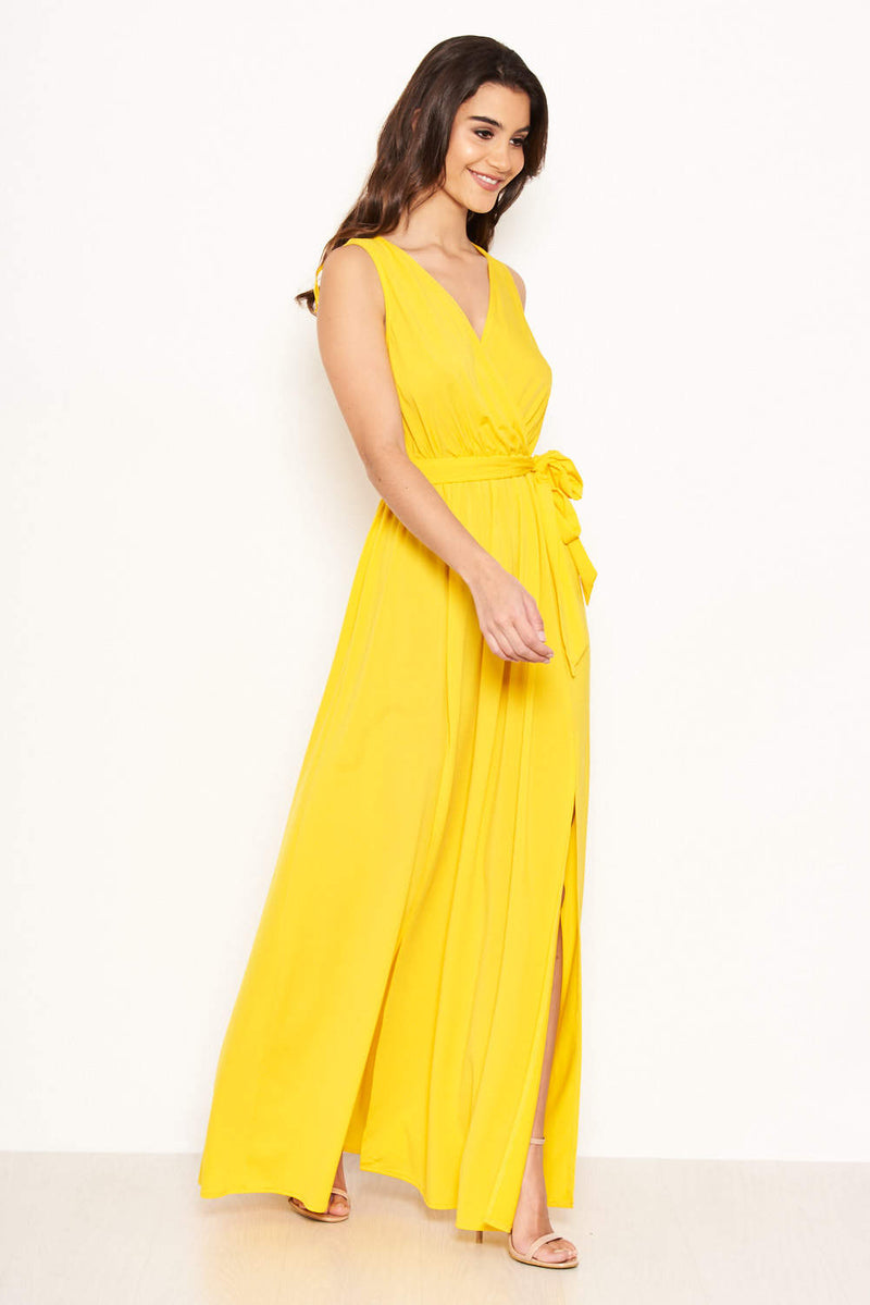 Long yellow wrap dress sale