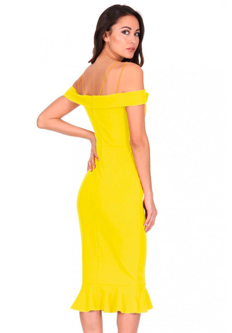 Yellow Off The Shoulder Strappy Fishtail Dress