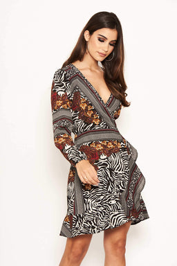Zebra Multi Print Wrap Dress