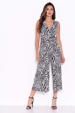 Zebra Pleated Culotte Jumpsuit