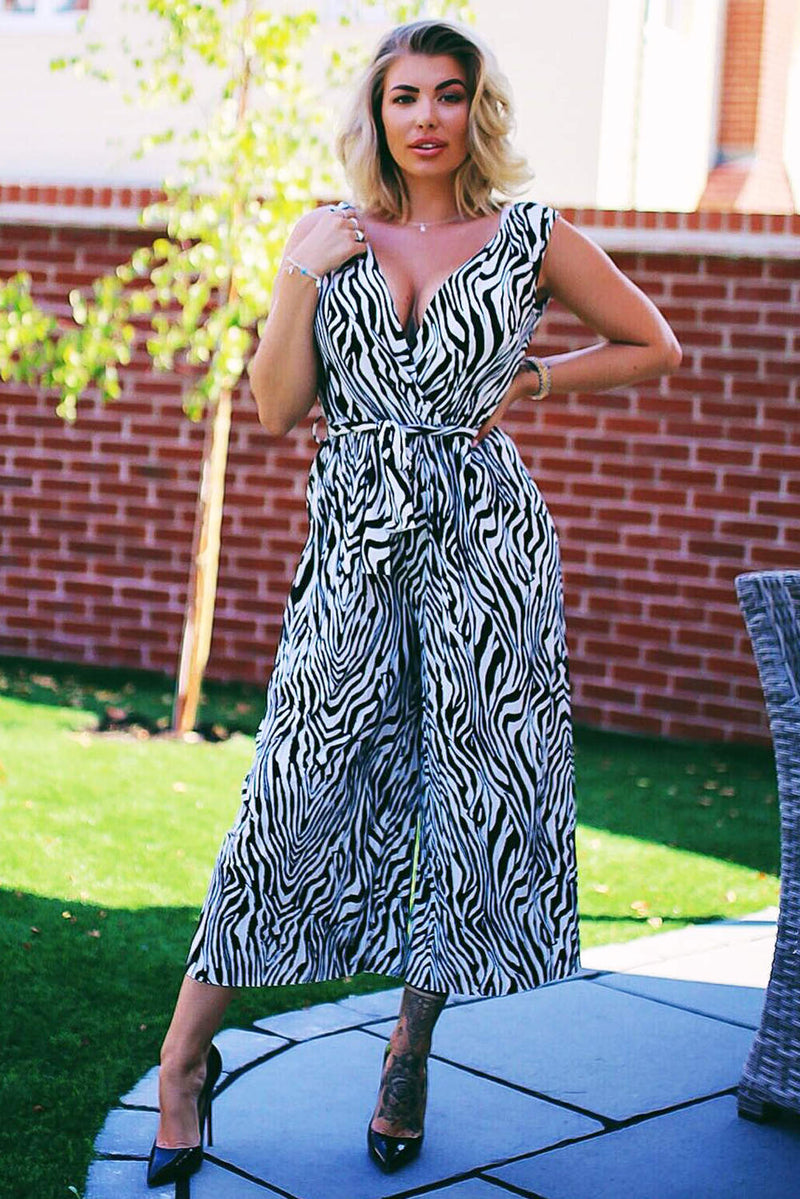 Zebra Pleated Culotte Jumpsuit