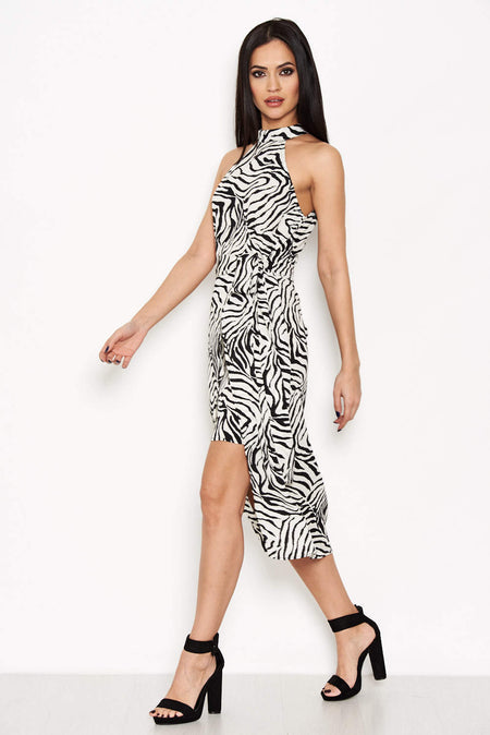 Zebra Print Choker Neck Dress
