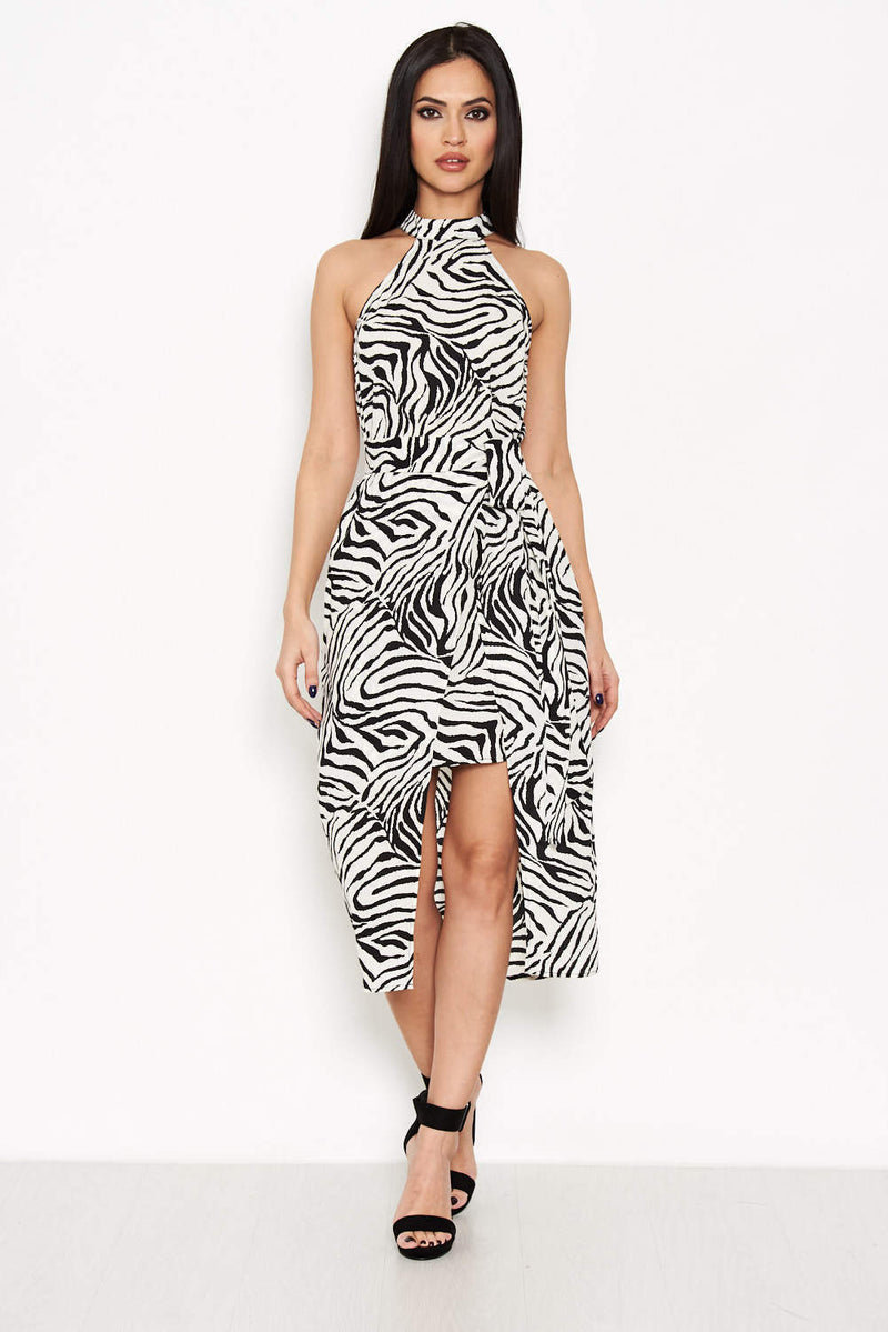 Zebra Print Choker Neck Dress