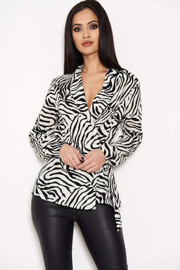 Zebra Printed Tie Waist Top