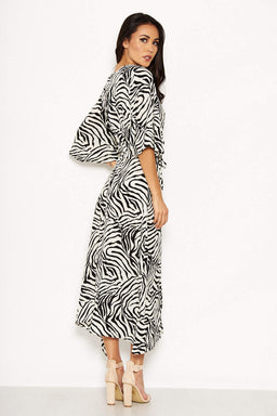 Zebra Print Wrap Maxi Dress