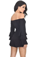 Black Ruffle Sleeve Playsuit