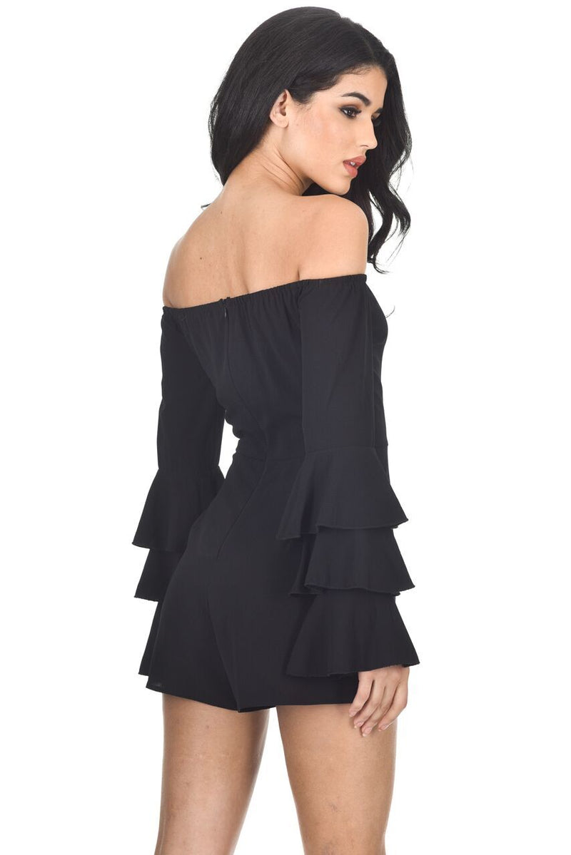 Black Ruffle Sleeve Playsuit