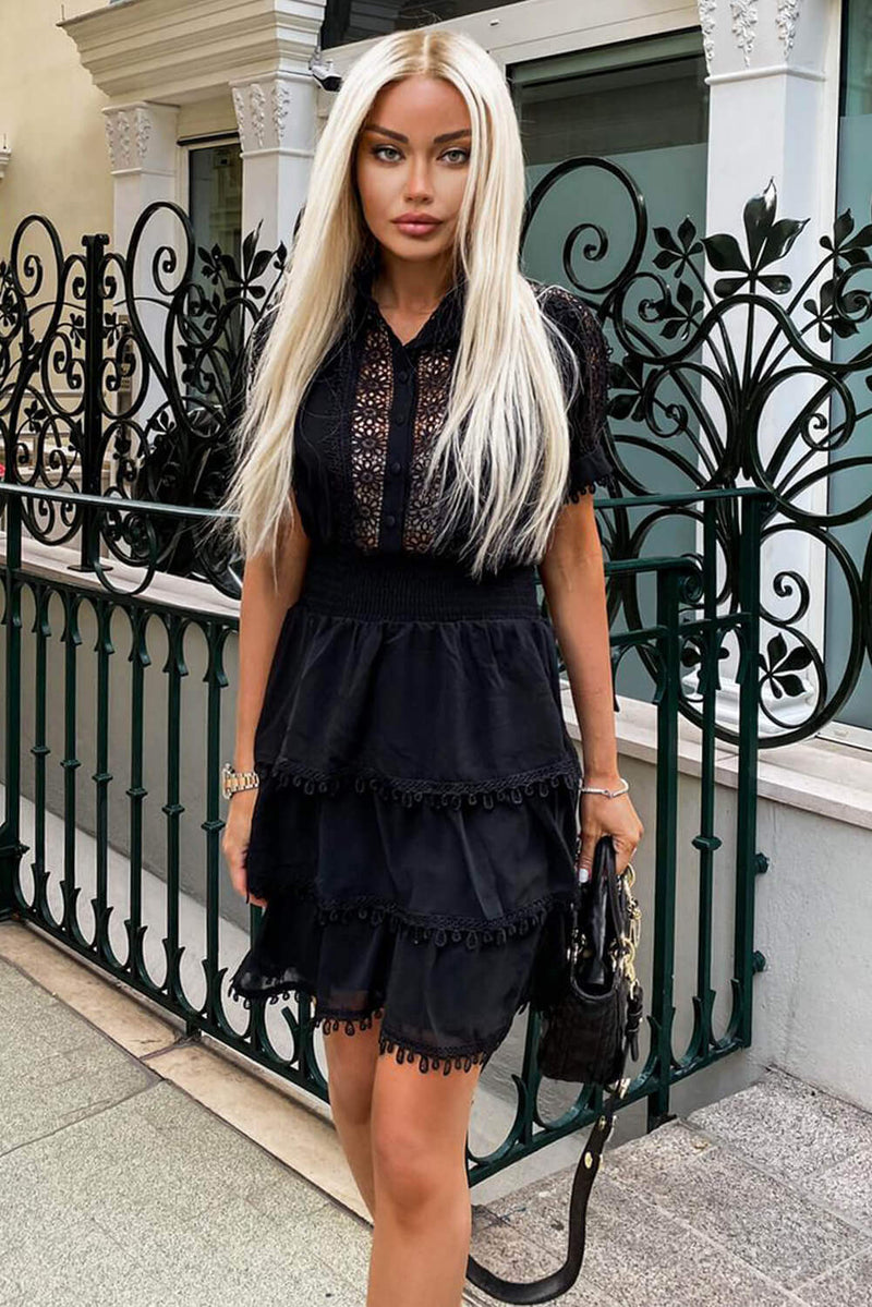 Black Crochet Detail Tiered Dress – AX Paris