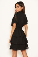 Black Crochet Detail Tiered Dress