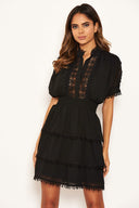 Black Crochet Detail Tiered Dress
