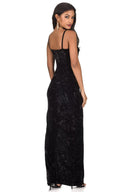 Black Velvet Wrap over Slit Dress