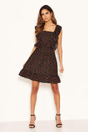 Black Ditsy Floral Square Neck Frill Dress