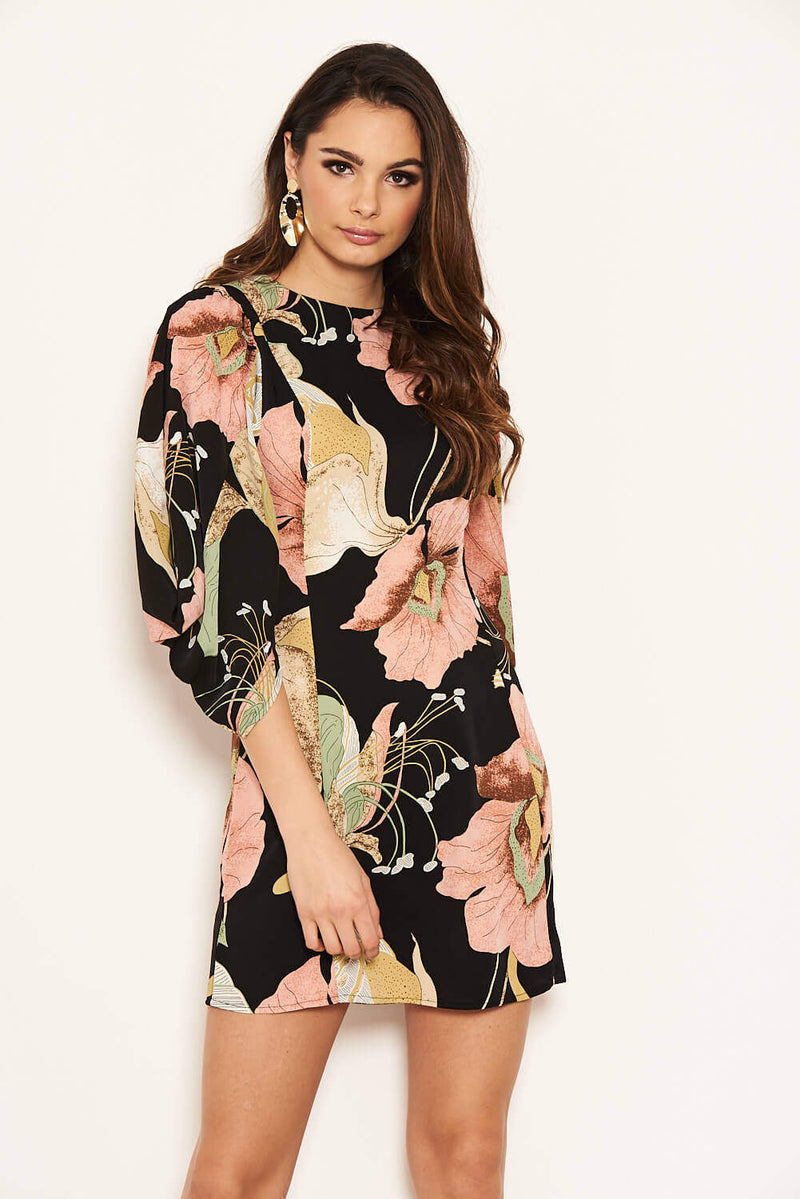 Black Floral Sleeve Detail Dress – AX Paris