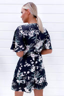 Black Floral Flute Sleeve Dress