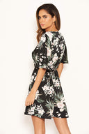 Black Floral Flute Sleeve Dress