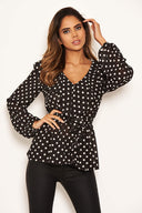 Black Ruffle Polka Dot Top