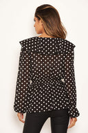 Black Ruffle Polka Dot Top