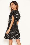 Black Mixed Polka Dot Frill Skater Dress