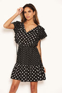 Black Mixed Polka Dot Frill Skater Dress