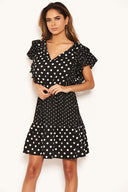 Black Mixed Polka Dot Frill Skater Dress