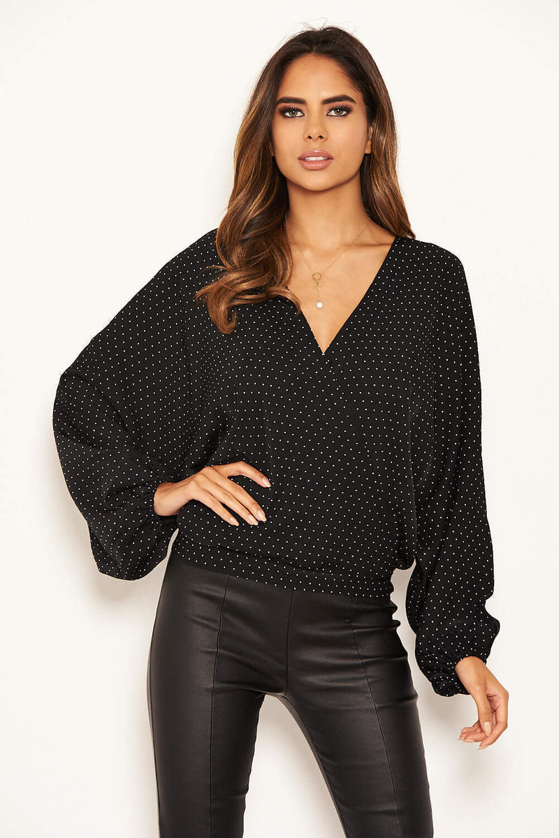 Black Polka Dot Wrap Over Top