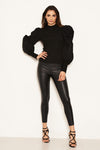 Black Poplin Sleeve Knitted Top