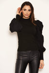 Black Poplin Sleeve Knitted Top