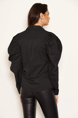 Black Poplin Puff Sleeve Shirt