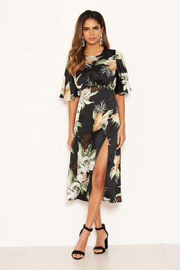 Black Printed Midi Dress