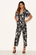 Black Tropical Wrap Knot Jumpsuit