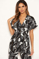 Black Tropical Wrap Knot Jumpsuit