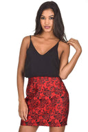Black/Red Floral Two In One Dress
