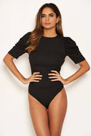 Black Ruched Sleeve Bodysuit