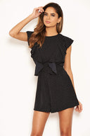 Black Polka Dot Frill Panel Playsuit